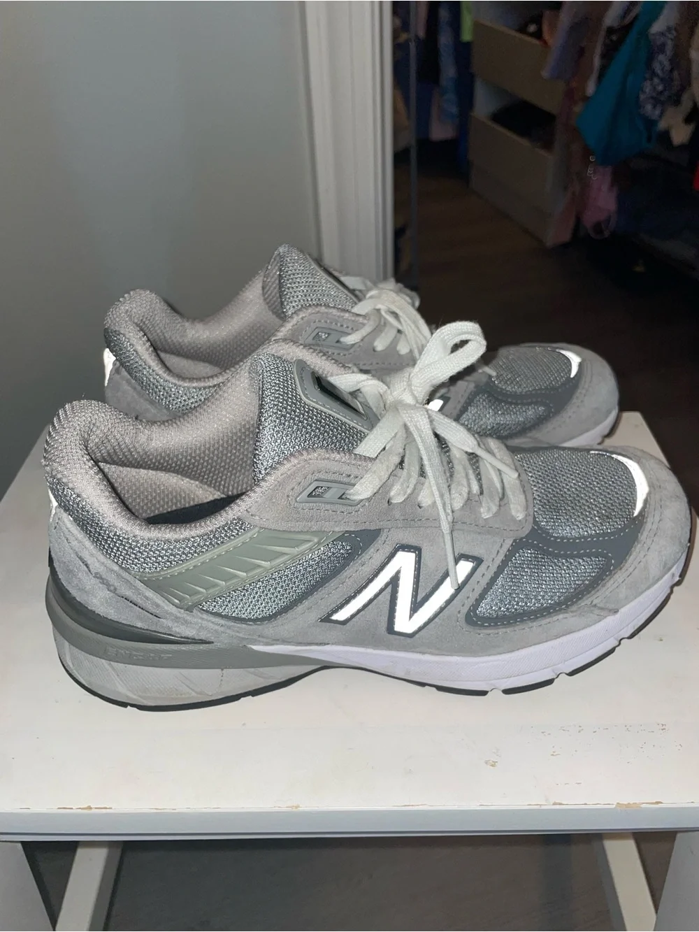 New Balance Women's Light Grey Mesh & Suede Sneakers